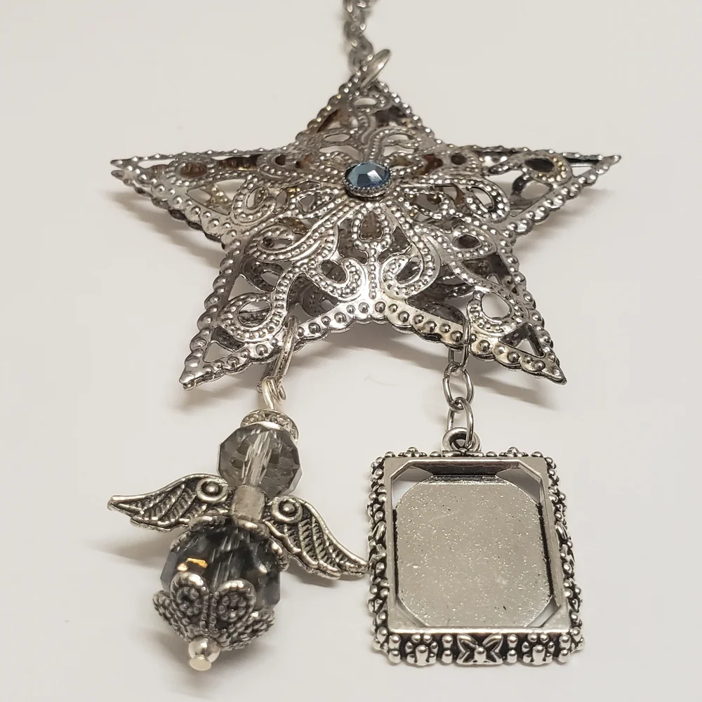 Handmade Beaded Guardian Angel Photo Charm & Silver Star Memorial Charm